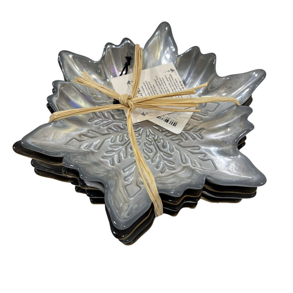 AKCAM CHRISTMAS SILVER GOLD SHIMMERING GLITTER SALAD APPETIZER PLATES SET4 SNOW - Picture 1 of 10